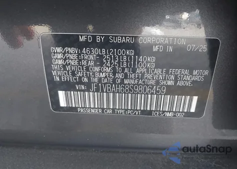 2025 Subaru Wrx Premium z USA, uszkodzony, nr VIN JF1VBAH68S9806459